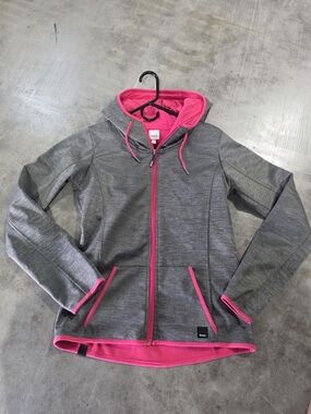 Bench Gray Hooded Jacket with Pink Trim